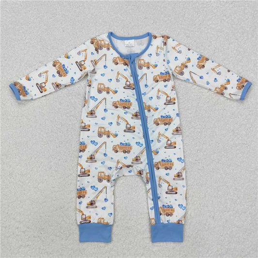 5.13 RTS NO MOQ Baby Boys Bodysuit LR2116 Light Blue Valentines Tractors Hearts Rompers