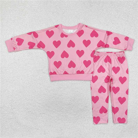 RTS NO MOQ Baby Girls Long Sleeve Outfits GLP2230 Pink Valentines Hearts Top Legging Clothes Sets