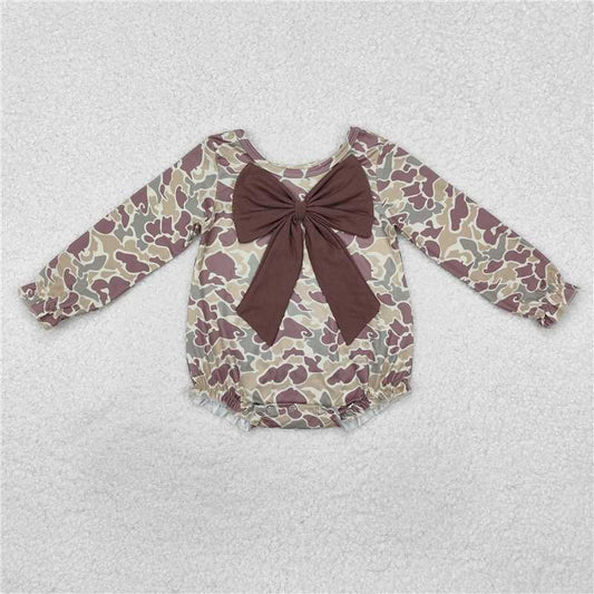 RTS NO MOQ Baby Girls Bodysuit LR2034 Camouflage Bow Long Sleeve Rompers