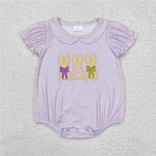 7.11 RTS NO MOQ Summer Baby Girls Bodysuit SR2074 Lavender Stripes Bunny Short Sleeve Rompers