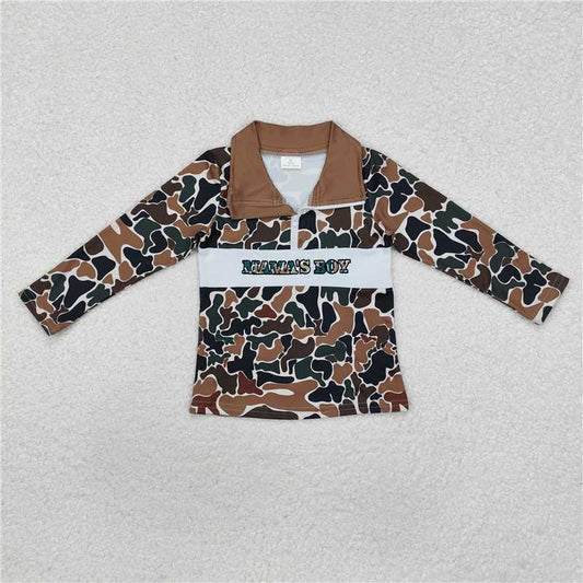 RTS NO MOQ Baby Boys Long Sleeve BT0973 Brown Camo Mama's Boy Zip Pullovers Tops