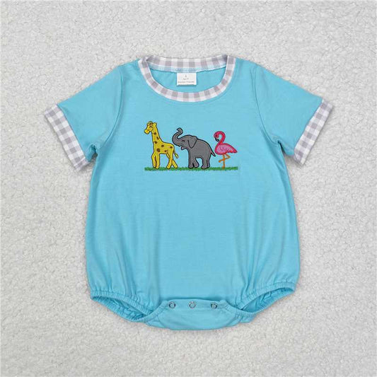 RTS NO MOQ Baby Boys Summer Bodysuit SR2123 Giraffe Elephant Flamingo Short Sleeve Rompers