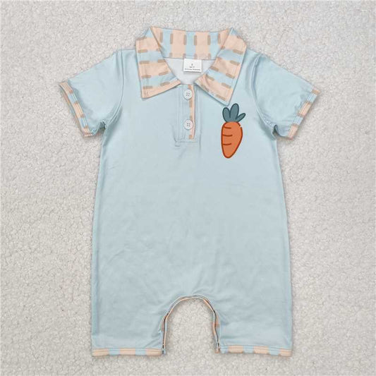 RTS NO MOQ Baby Boys Summer Bodysuit SR2226 Easter Carrot Short Sleeve Polo Rompers