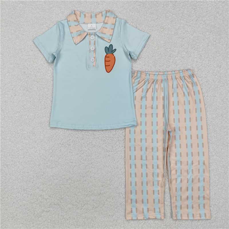 RTS NO MOQ Baby Boys Summer Sets BSPO0528 Easter Carrot Pullover Top Pants Clothes Sets
