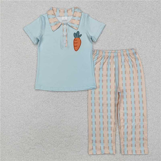 RTS NO MOQ Baby Boys Summer Sets BSPO0528 Easter Carrot Pullover Top Pants Clothes Sets