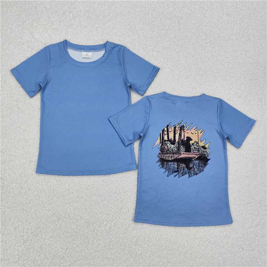 RTS NO MOQ Summer Baby Boys Shirt BT1082 Blue Short sleeve Fishing Hunting Tee Shirts Tops