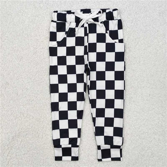 RTS NO MOQ Baby Girls Long Pants  P0699 Black Checkered Pocket Pants