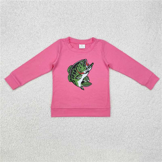 RTS NO MOQ Baby Girls Long sleeve GT0870 Hotpink Fishing Tee Shirts Tops