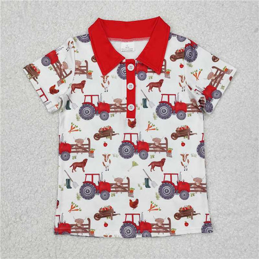 RTS NO MOQ Summer Baby Boys Shirt BT1043 Farm Trucks Short Sleeve Tee Shirts Tops
