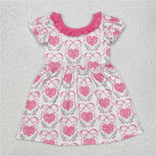 GSD1512 Baby Girls Pink Rose Flowers Bows Knee Length Dresses