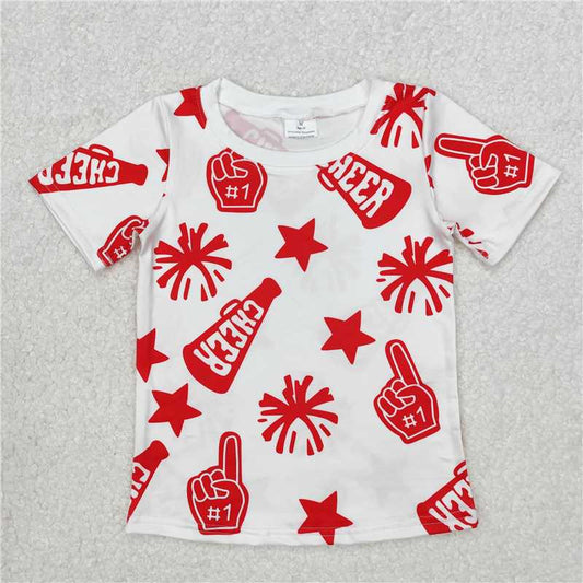 RTS NO MOQ Summer Baby Girls Short Sleeve GT0940 Cheer Red Team Pullovers Tee Shirts Tops