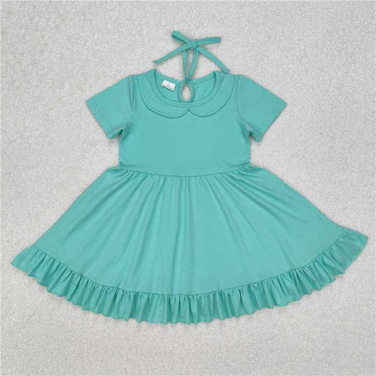 RTS NO MOQ Summer Baby Girls Dresses GSD1918 Green Collar Ruffle Knee Length Dresses