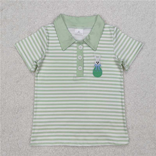 RTS NO MOQ Summer Baby Boys Shirt BT1046 Embroidery Easter Rabbit Egg Short Sleeve Tee Shirts Tops