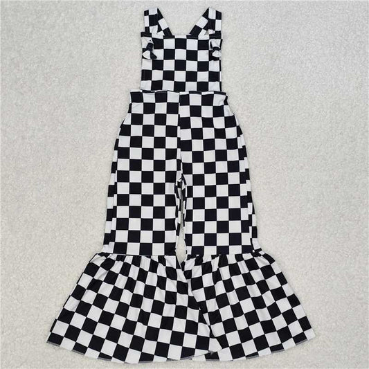 RTS NO MOQ Summer Baby Girls Bodysuit SR2111 Black Checkered Straps bell bottoms Jumpsuits