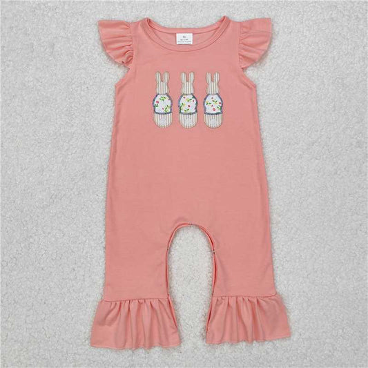 7.11 RTS NO MOQ Summer Baby Girls Bodysuit SR2434 Flutter Sleeve Easter Rabbits Pink Rompers