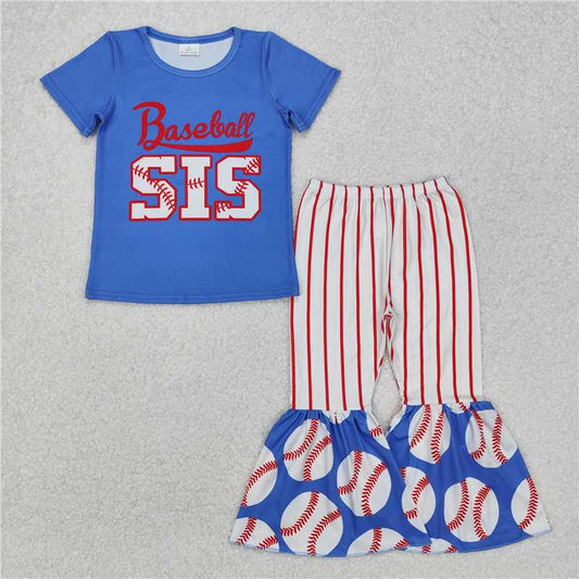 RTS NO MOQ Baby Girls Summer Kids Sets GSPO1994 Baseball Sister Top Bell Bottom Pants Clothes Sets