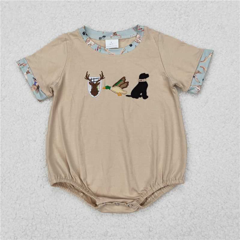 RTS NO MOQ Baby Boys Summer Bodysuit SR2338 Hunting Short Sleeve Deer Duck Dog Rompers