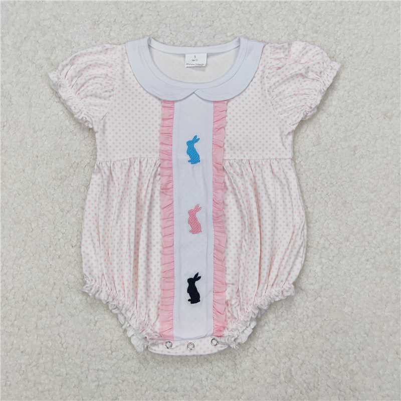 7.11 RTS NO MOQ Summer Baby Girls Bodysuit SR2545 Easter Rabbits Polka Dots Rompers