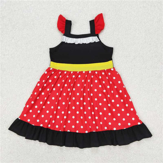RTS NO MOQ Summer Baby Girls Dresses GSD1878 Princess Red Dots Knee Length Dresses