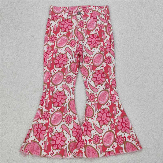 RTS NO MOQ Baby girls pants P0735 Pink Turquoise Denim Flare Pants Jeans