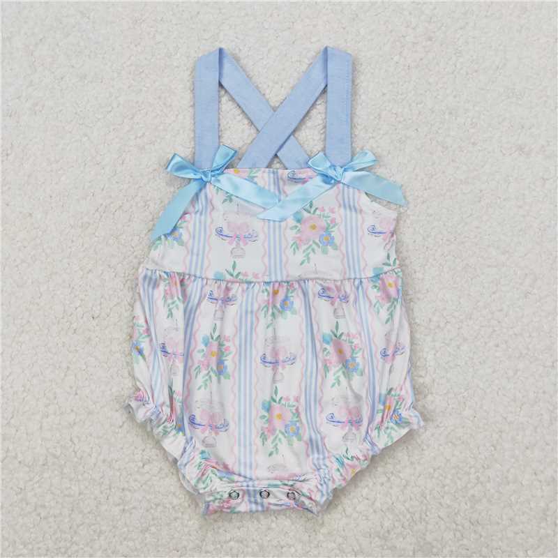 RTS NO MOQ Baby Girls Summer Bodysuit SR2698 Flowers Cakes Straps Bows Rompers