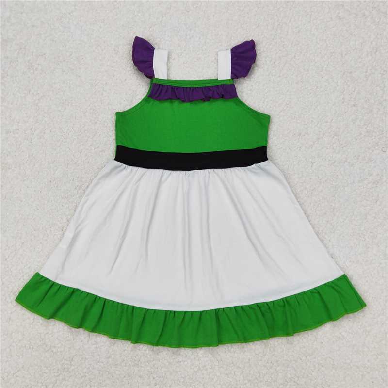 RTS NO MOQ Summer Baby Girls Dresses GSD1874 Princess Green White Knee Length Dresses
