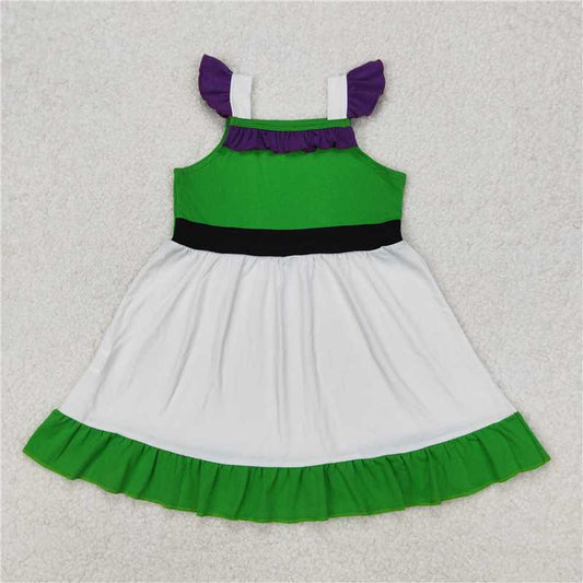 RTS NO MOQ Summer Baby Girls Dresses GSD1874 Princess Green White Knee Length Dresses