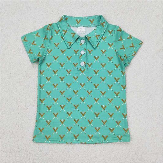 RTS NO MOQ Summer Baby Boys Shirt BT1119 Baseball Bats Green Short Sleeve Tee Shirts Tops