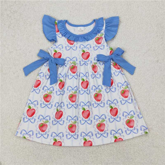 RTS NO MOQ Summer Baby Girls Dresses GSD1966 Apple Bows Back To School Knee Length Dresses