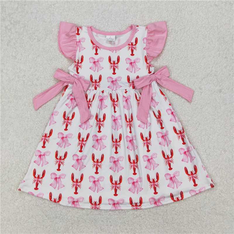 RTS NO MOQ Summer Baby Girls Dresses GSD1890 Pink Bows Crawfish Knee Length Dresses