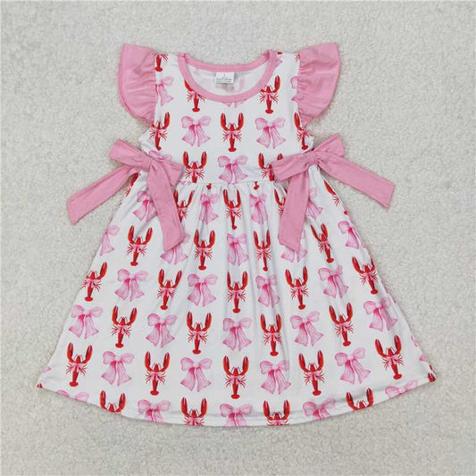 RTS NO MOQ Summer Baby Girls Dresses GSD1890 Pink Bows Crawfish Knee Length Dresses
