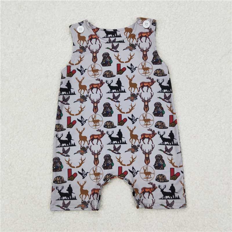 RTS NO MOQ Baby Boys Summer Bodysuit SR2539 Sleeveless Deer Duck Dog Camo Hunting Rompers