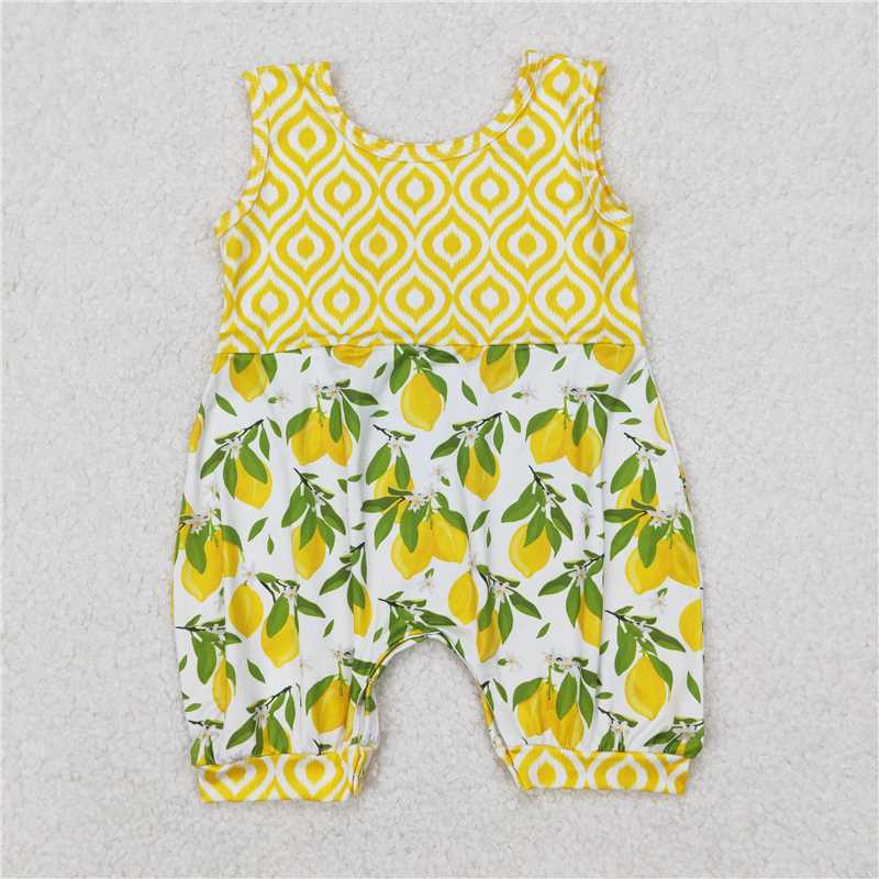 RTS NO MOQ Baby Girls Summer Bodysuit SR2676 Lemon Leaves Sleeveless Rompers