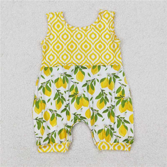 RTS NO MOQ Baby Girls Summer Bodysuit SR2676 Lemon Leaves Sleeveless Rompers