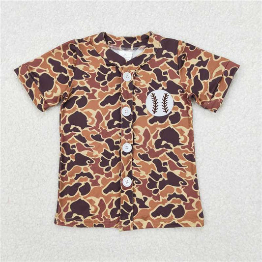 RTS NO MOQ Summer Baby Boys Shirt BT1102 Brown Camo Baseball Short Sleeve Tee Shirts Tops