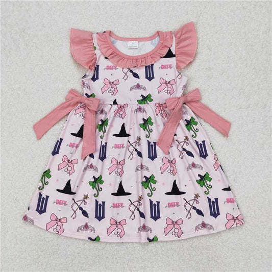 RTS NO MOQ Summer Baby Girls Dresses GSD1895 Pink Flutter Sleeve Bows Knee Length Dresses
