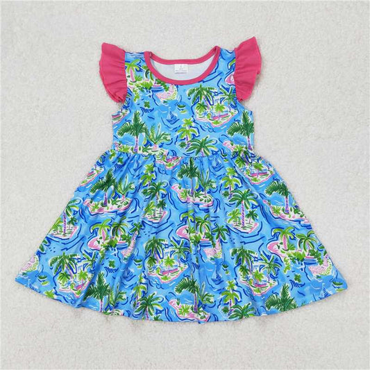 RTS NO MOQ Summer Baby Girls Dresses GSD1928 Tree Flutter Sleeve Pearl Knee Length Dresses