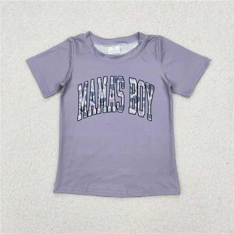 RTS NO MOQ Summer Baby Boys Shirt BT1187 Grey Mama's Boy Camouflage Short Sleeve Tee Shirts Tops