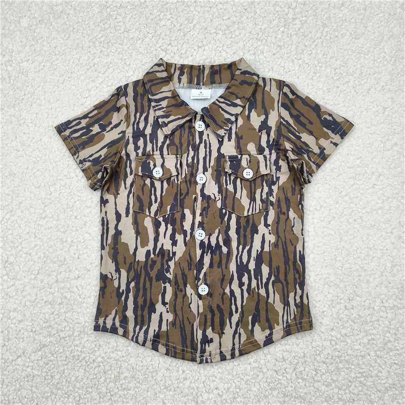 RTS NO MOQ Summer Baby Boys Shirt BT1201 Olive Bottomland Camo Short Sleeves Button Pockets Shirts Top