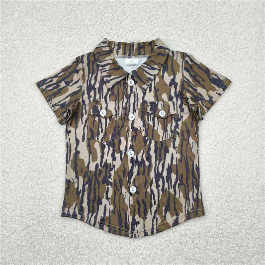 RTS NO MOQ Summer Baby Boys Shirt BT1201 Olive Bottomland Camo Short Sleeves Button Pockets Shirts Top