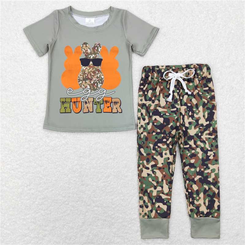 5.27 RTS NO MOQ Baby Boys Summer Sets BSPO0220 Easter Rabbit Hunter Shirts Tops Camo Pants Clothes Sets