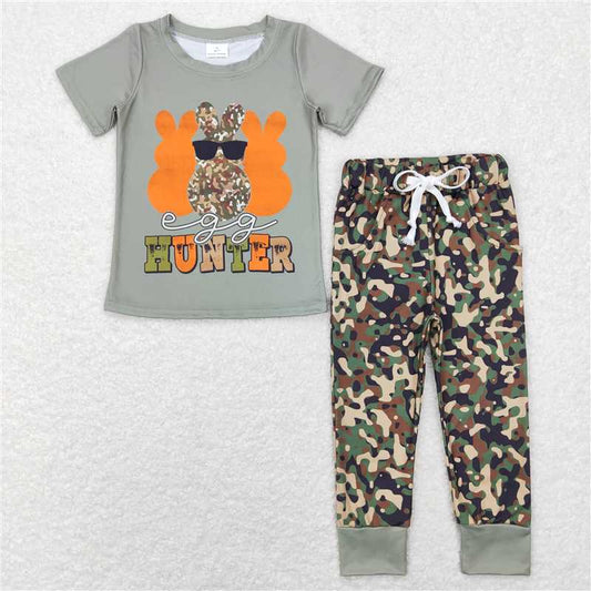5.27 RTS NO MOQ Baby Boys Summer Sets BSPO0220 Easter Rabbit Hunter Shirts Tops Camo Pants Clothes Sets
