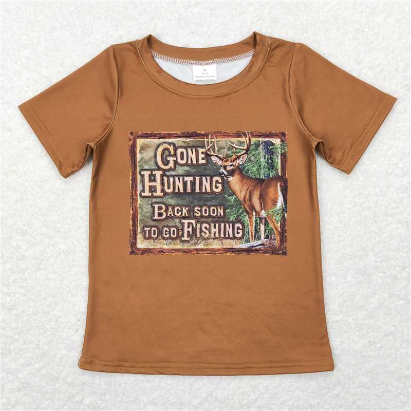 5.21  RTS NO MOQ Summer Baby Boys Shirt BT0424 Brown Hunting Short Sleeve Fishing Tee Shirts Tops