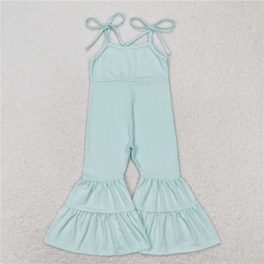 RTS NO MOQ Summer Baby Girls Bodysuit SR0716 Light Green Cotton Straps Bell Pants Jumpsuits
