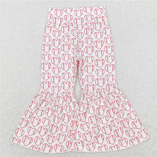 RTS NO MOQ Baby Girls Long Pants P0404 Baseball White Red Bell Flare Pants