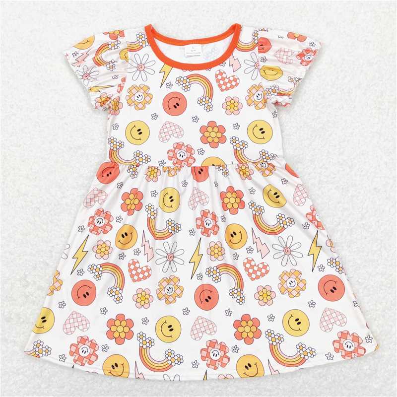 8.1 RTS NO MOQ Summer Baby Girls Dresses GSD0404 Orange Rainbow Sunflowers Dresses
