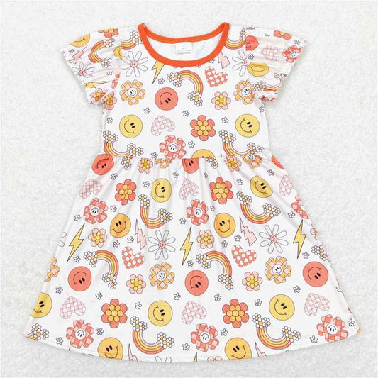 8.1 RTS NO MOQ Summer Baby Girls Dresses GSD0404 Orange Rainbow Sunflowers Dresses