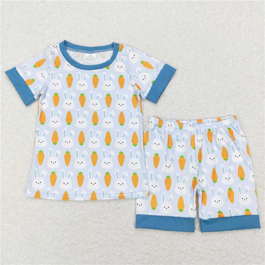 RTS NO MOQ Baby Boys kids Summer Sets BSSO0357 Easter Carrot Rabbits Shirt Top Shorts Pajamas Clothing Sets