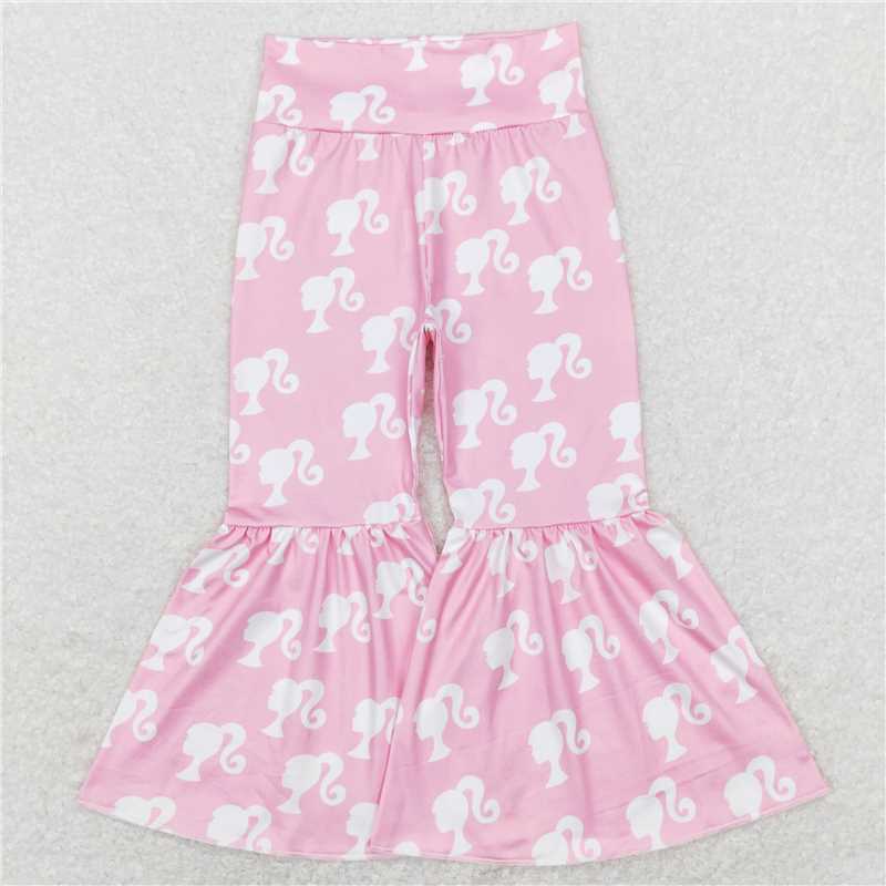 RTS NO MOQ Baby Girls Long Pants P0264 Pink Party Ruffle High Waist Bell Pants