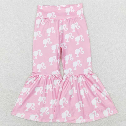 RTS NO MOQ Baby Girls Long Pants P0264 Pink Party Ruffle High Waist Bell Pants
